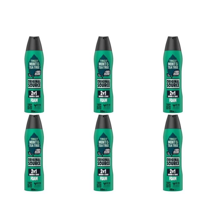 Original Source Mint & Tea Tree 2 in 1 Shower & Shave Foam 200ml - Pack of 6