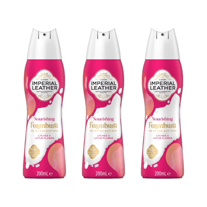 Imperial Leather Foamburst Lychee Lotus Flower Shower Gel 200ml - Pack of 3