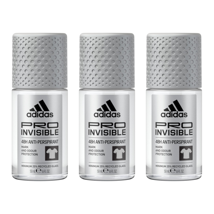 Adidas Pro Invisible Antiperspirant Roll-On Deodorant for Men 50ml - Pack of 3