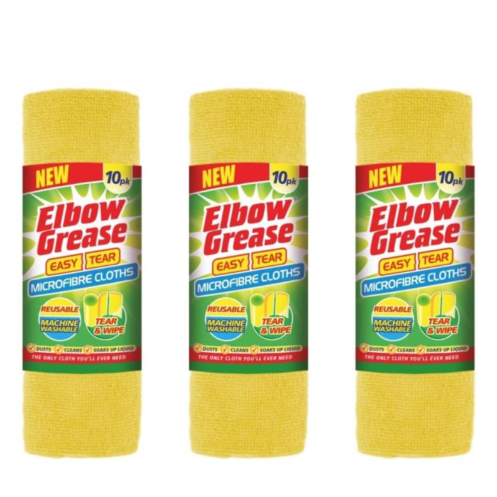 Elbow Grease Yellow Microfibre Easy Tear Cleaning Cloths 10 Count - Pack of 3