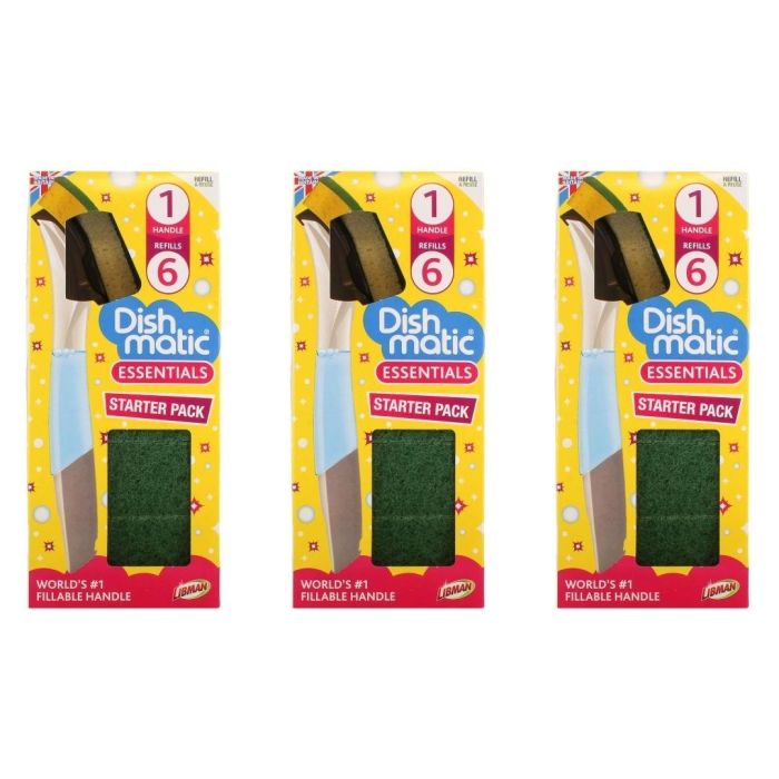 Dishmatic Liquid Easy Fillable Dishwasher Handle & Sponge - Pack of 3