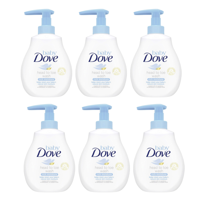 Dove Baby Head to Toe Wash Rich Moisture For Soft Skin 200 ML - Pack of 6