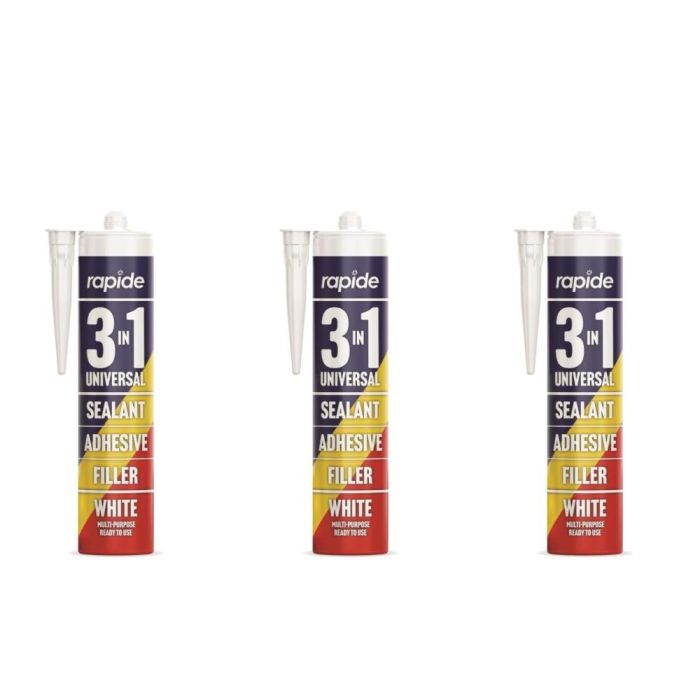 Rapide 3-in-1 Universal White Sealant Adhesive Filler 260ml - Pack of 3