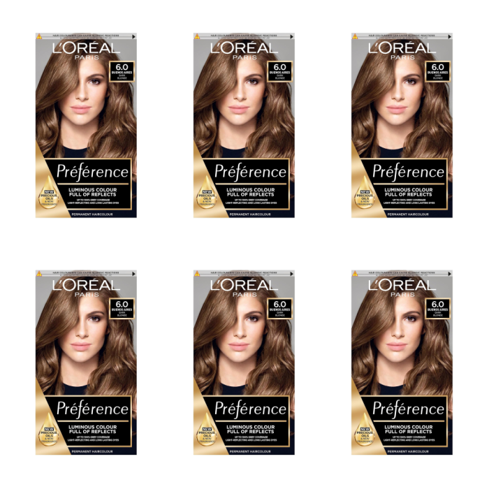 L’Oréal Preference 6.0 Dark Blonde Permanent Hair Colour Grey Coverage Kit - Pack of 6