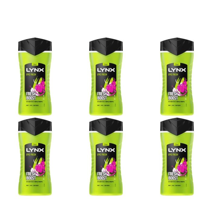 Lynx Epic Fresh 3-In-1 Shower Gel 225ml - Pack of 6