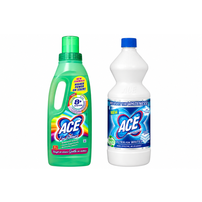 Ace Ultra Stain Remover & Laundry Bleach Bundle – For Colours 1L & For Whites 1L