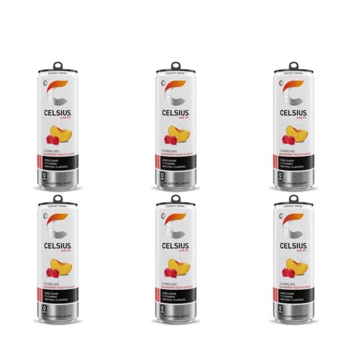 Celsius Raspberry Peach Sparkling Energy Drink 355ml - Pack of 6