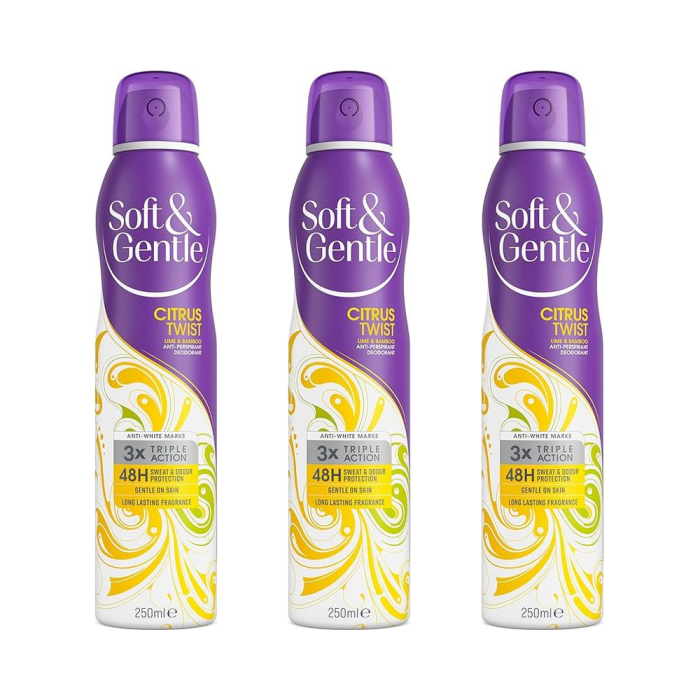 Soft & Gentle Citrus Twist Anti-Perspirant Deodorant Spray 250ml - Pack of 3