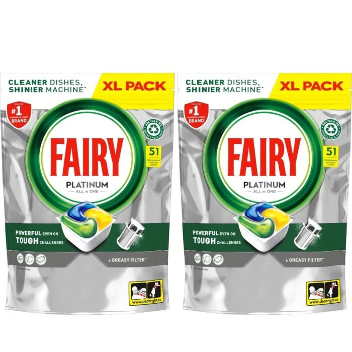 Fairy Platinum Lemon All In 1 Dishwasher 51 Pods - Pack of 2
