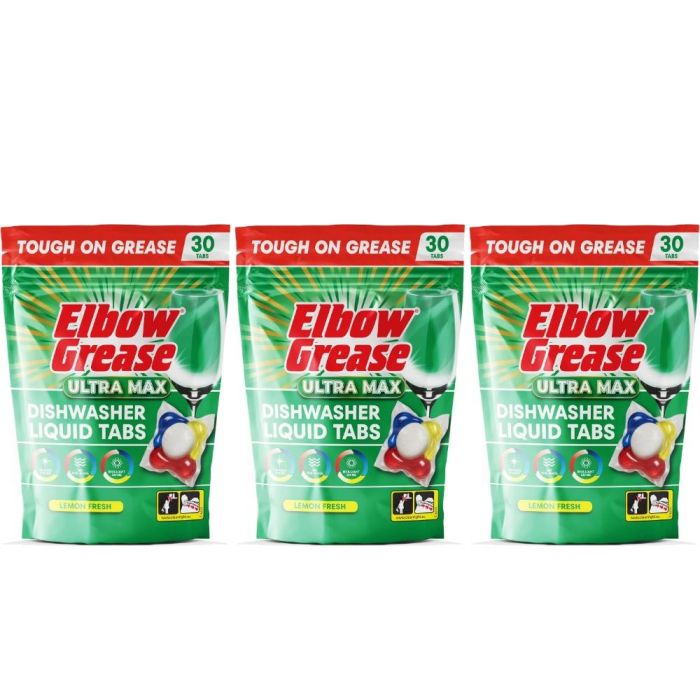 Elbow Grease Ultra Max Lemon Fresh Dishwasher Liquid Tabs 30 Count - Pack of 3