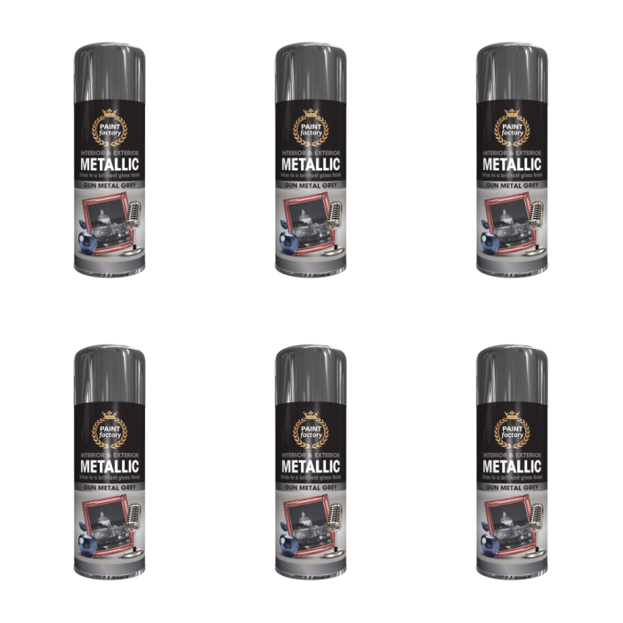 Paint Factory Metallic Gunmetal Grey Spray Paint 400ml - Pack of 6
