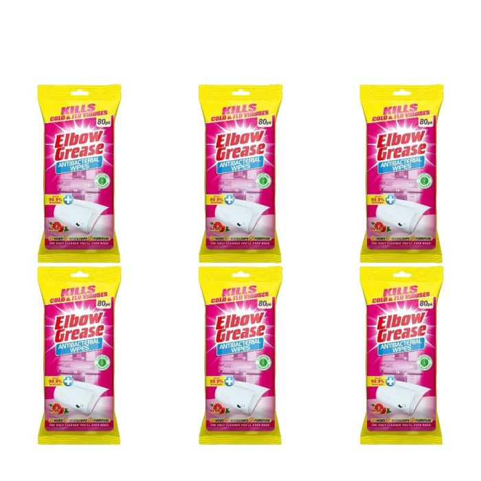 Elbow Grease Antibacterial Pink Blush 80 wipes - Pack of 6