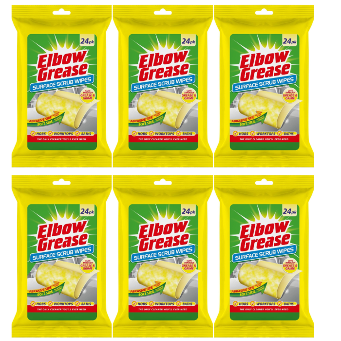 Elbow Grease Surface Scrub Cleaning Wipes 24 Pack on a kitchen counter
