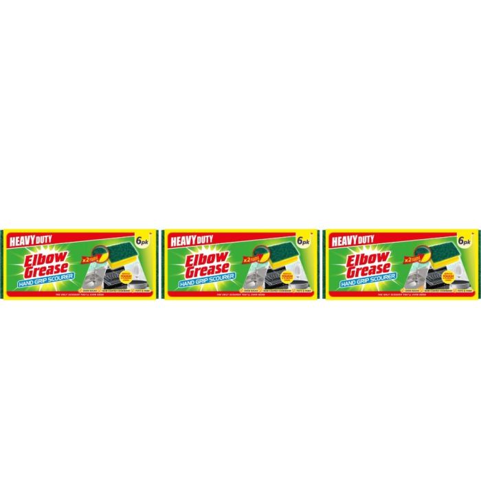 Elbow Grease Heavy Duty Hand Grip Kitchen Scourers 6 Count - Pack of 3