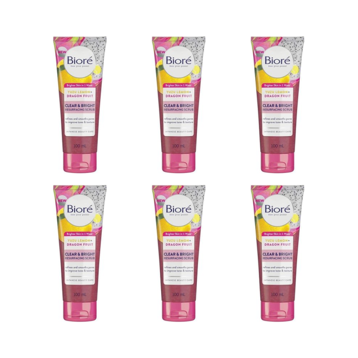 Biore Clear & Bright Yuzu Lemon + Dragon Fruit Scrub 100ml - Pack of 6