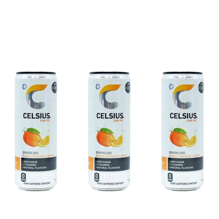 Celsius Sparkling Mango Lemonade Energy Drink 355ml - Pack of 3