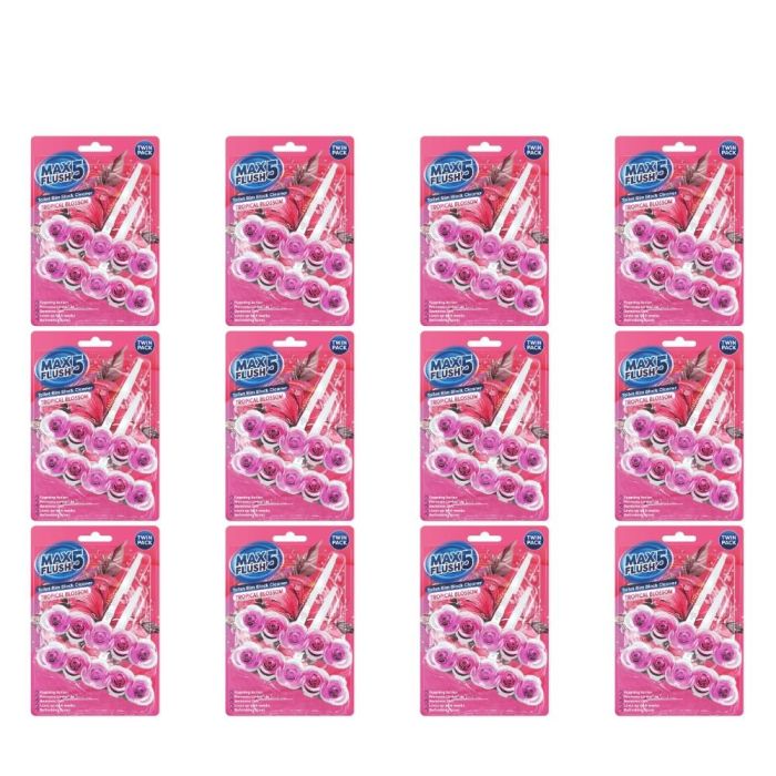 Max Flush 5 Tropical Blossom Toilet Rim Block Twin Pack 2x45g - Pack of 12