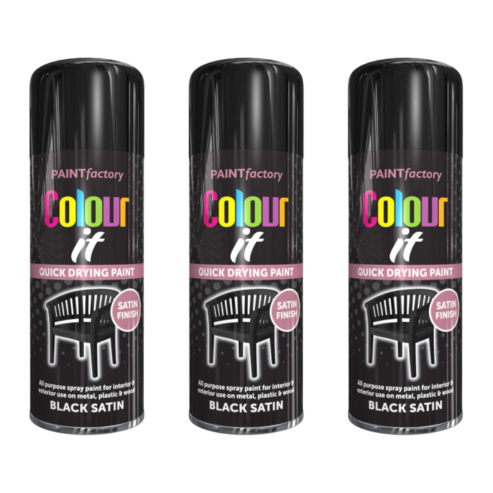 Paint Factory Colour It Satin Black Spray Paint 400ml - Pack of 3