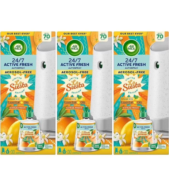 Air Wick La Siesta Citrus Fresh 24/7 Active Fresh Autospray Kit 228ml - Pack of 3