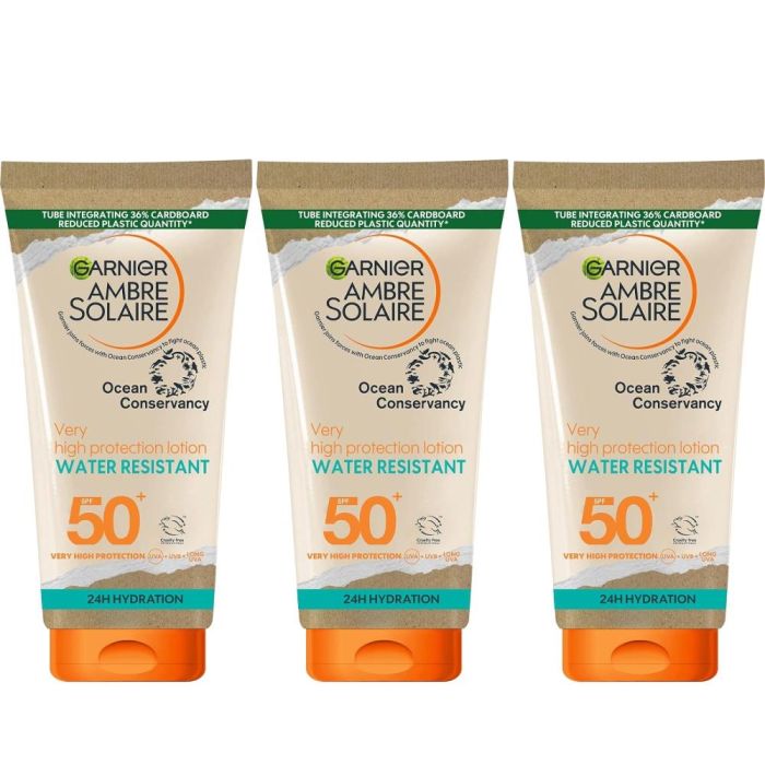 Garnier Ambre Solaire Water Resistant High Protection Sunscreen Lotion SPF50 175ml - Pack of 3