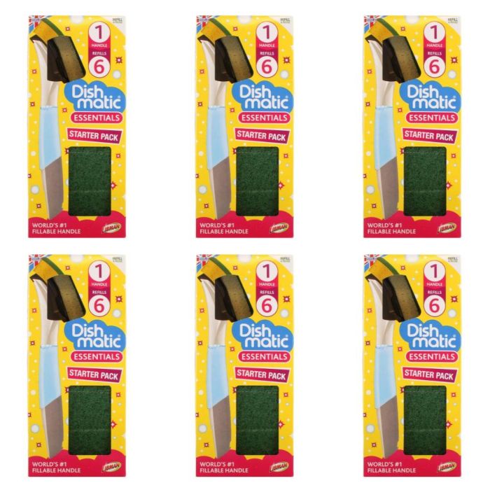 Dishmatic Liquid Easy Fillable Dishwasher Handle & Sponge - Pack of 6