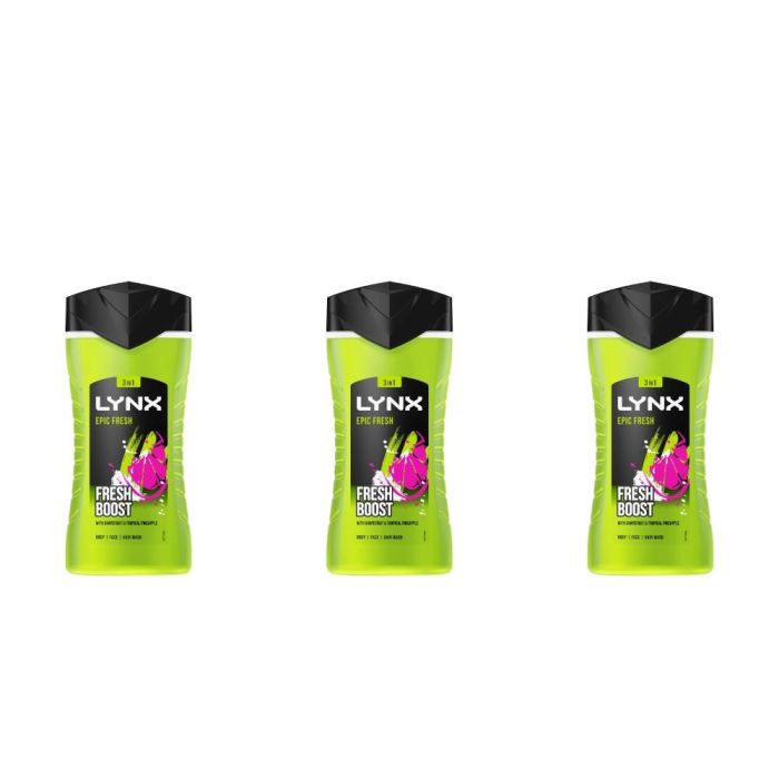 Lynx Epic Fresh 3-In-1 Shower Gel 225ml - Pack of 3
