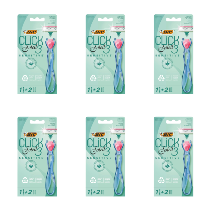 Bic Click 3 Soleil Sensitive Razor with 2 Replacement Blades - Pack of 6