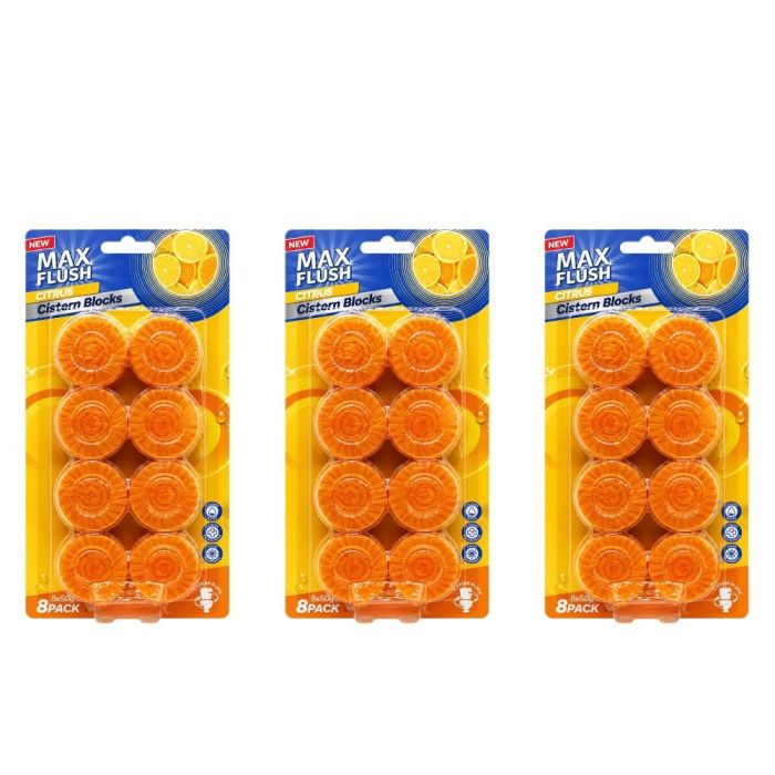 Max Flush Citrus Sparkle Cistern Blocks 8 x 50g - Pack of 3