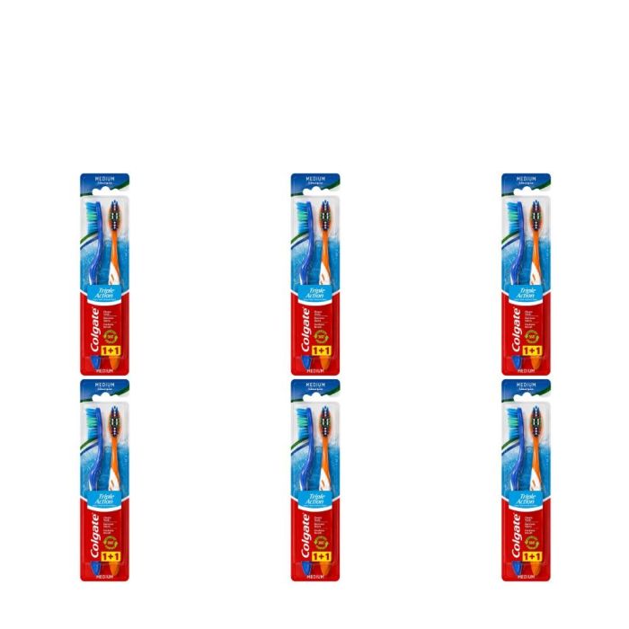 Colgate Triple Action Medium Toothbrush 1+1 Twin Pack - Pack of 6