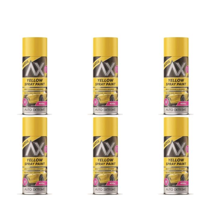 Auto Extreme Yellow Gloss Spray Paint 400ml - Pack of 6