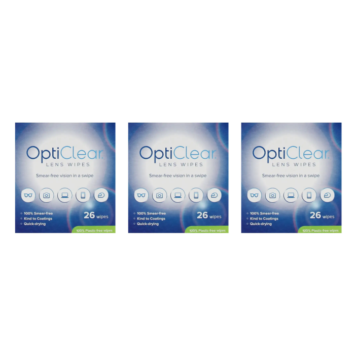 OptiClear Lens Wipes Smear-Free Quick-Drying 26 Wipes - Pack of 3
