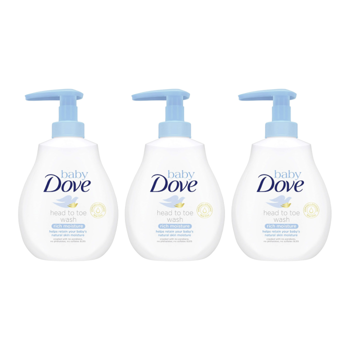 Dove Baby Head to Toe Wash Rich Moisture For Soft Skin 200 ML - Pack of 3