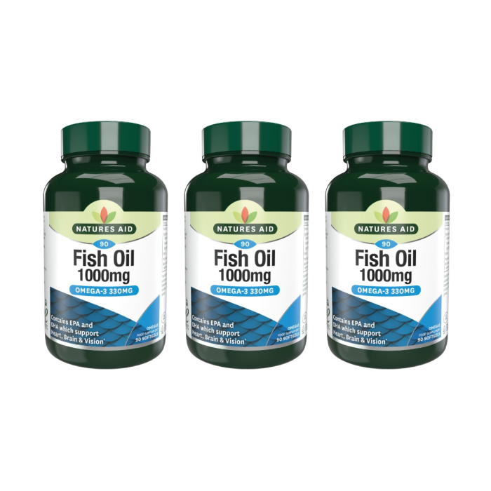 Natures Aid Fish Oil 1000mg Omega-3 330mg 90 Softgels - Pack of 3