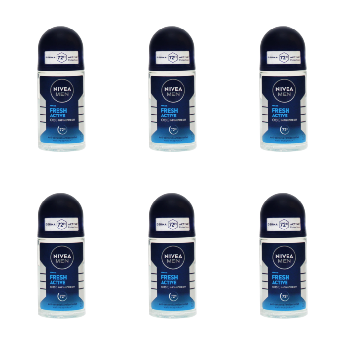Nivea Men 72h Fresh Active Infinifresh Roll On Deodorant 50ml - Pack of 6