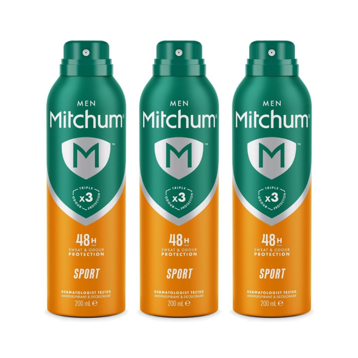 Mitchum Men Sport 48HR Triple Odor Defense Spray Deodorant 200ml - Pack of 3