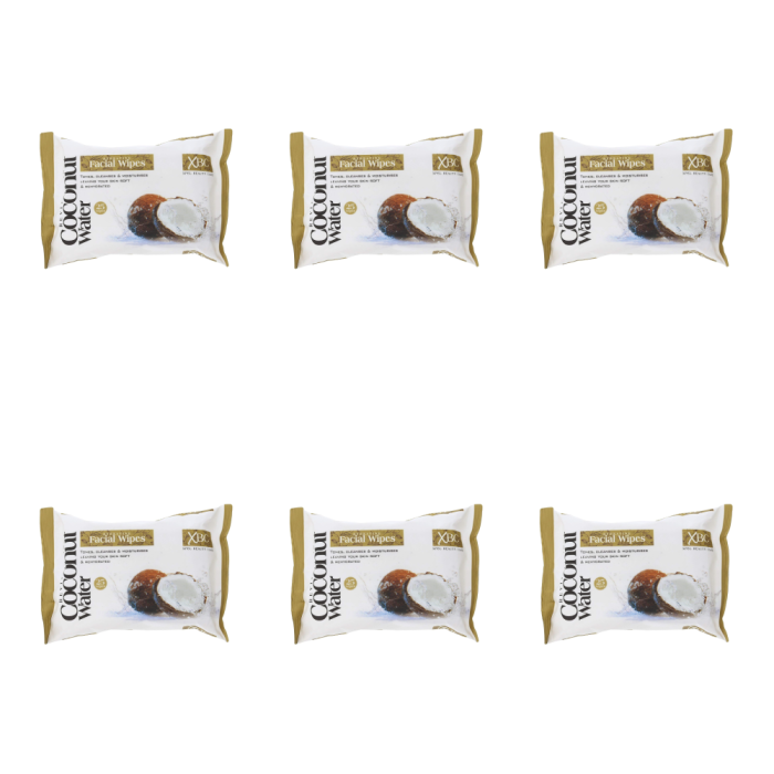 XBC Coconut Water Hydrating Facial Wipes 25 Wipes - Pack of 6