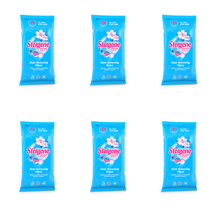 Stergene Gentle Care Stain Removing 30 Wipes - Pack of 6