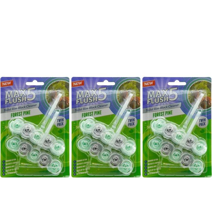 Max Flush 5 Forest Pine Toilet Rim Blocks Twin Pack 2x45g - Pack of 3