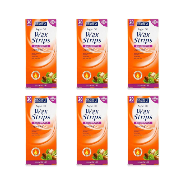 Beauty Formulas Argan Oil Wax Strips Legs & Body 20s - Pack of 6