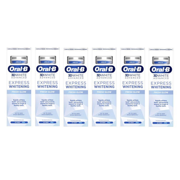 Oral-B 3D White Advanced Express Whitening Toothpaste 75ml - Pack of 6
