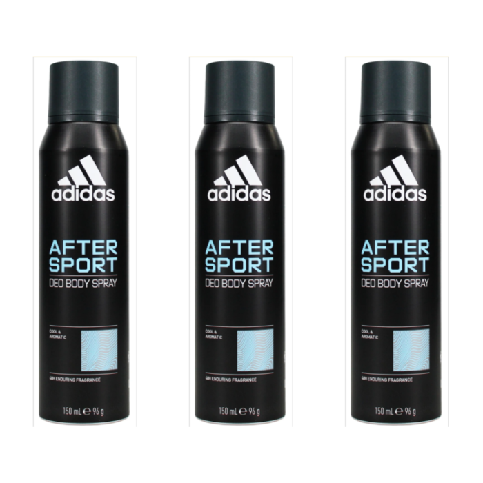 Adidas After Sport Deodorant Body Spray 150ml - Pack of 3