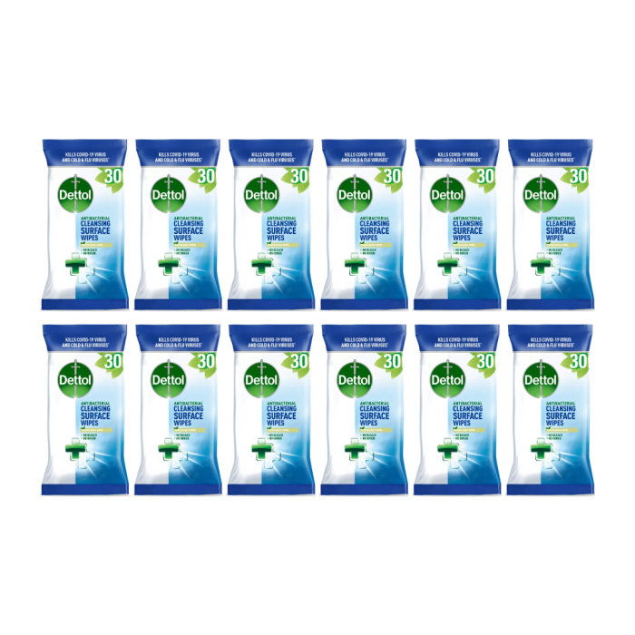 Dettol Antibacterial Surface Wipes 30 Large Wipes - Pack of 12