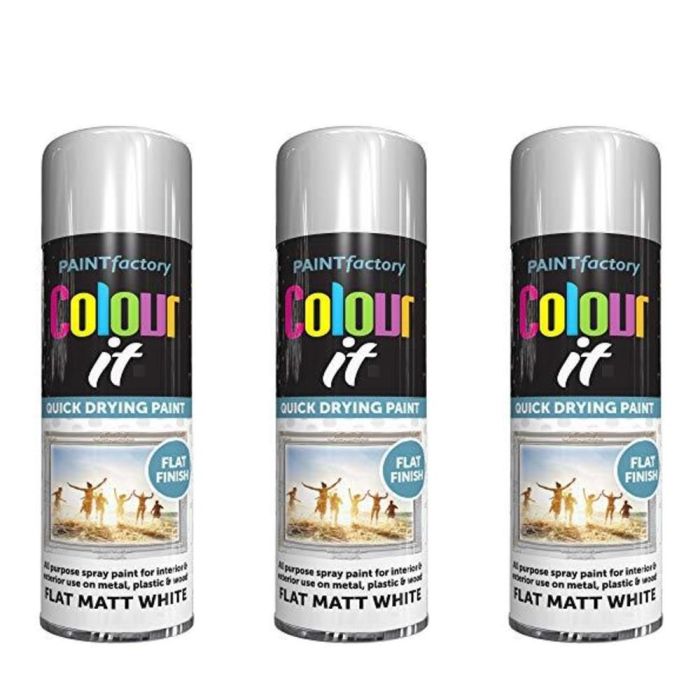 Paint Factory Colour It Flat Matt White Aerosol Spray Paint 250ml - Pack of 3