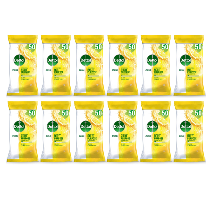 Dettol Biodegradable Antibacterial Cleaning Wipes 50 Wipes Pack - Pack of 12