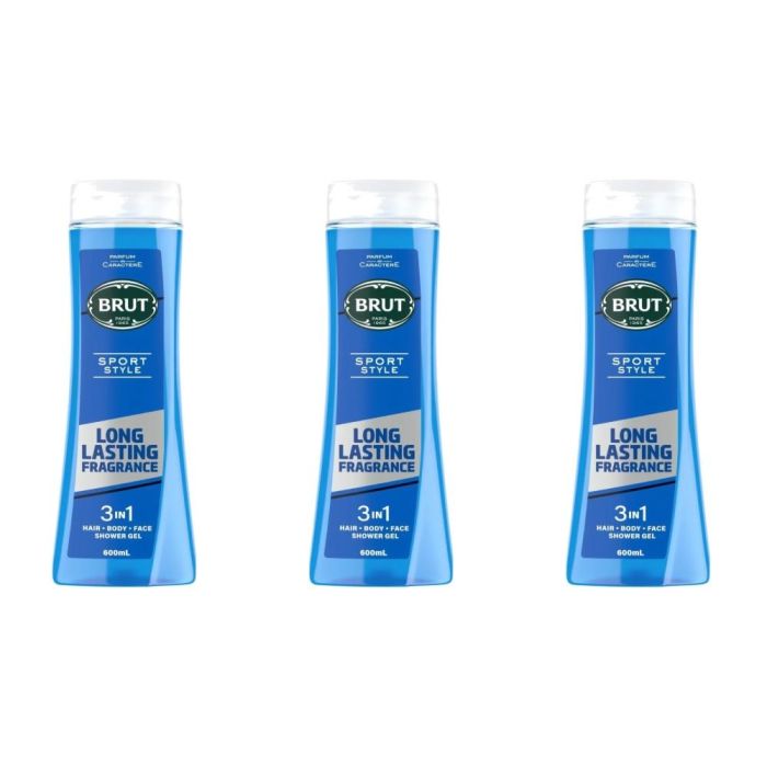 Brut Sport Style 3-In-1 Shower Gel 600ml - Pack of 3