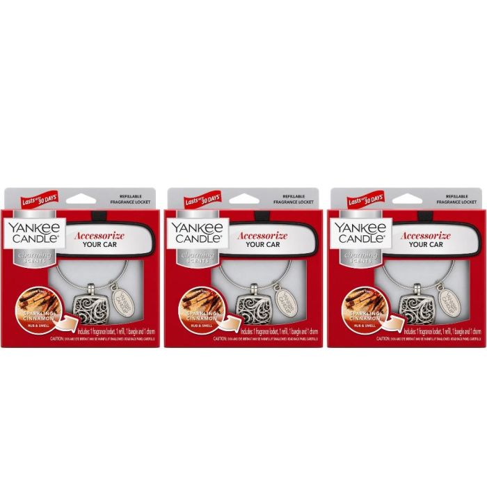 Yankee Candle Sparkling Cinnamon Car Fragrance Starter Kit - Pack of 3