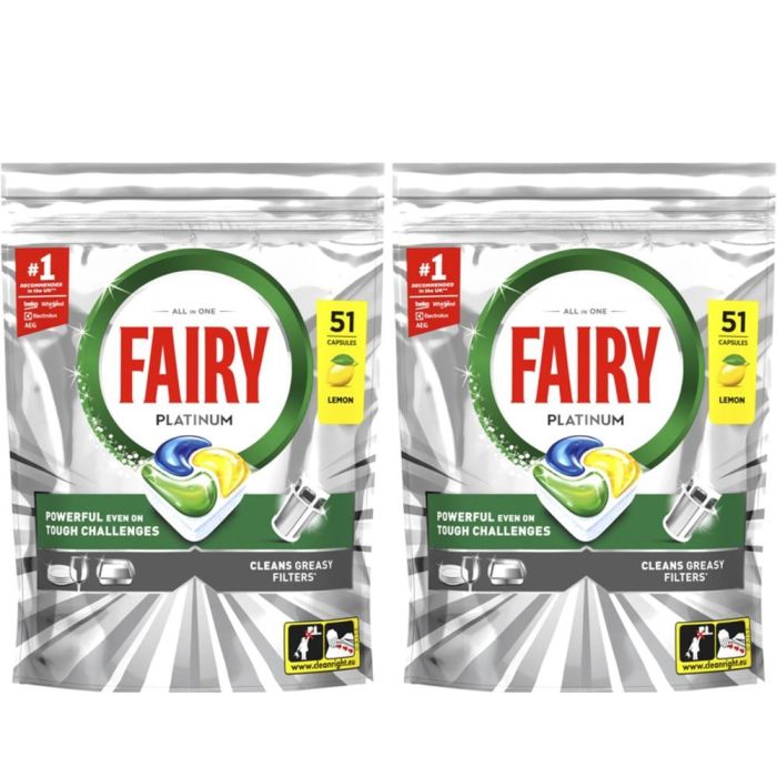 Fairy Platinum All-in-One Lemon Dishwasher Capsules 51 Count - Pack of 2