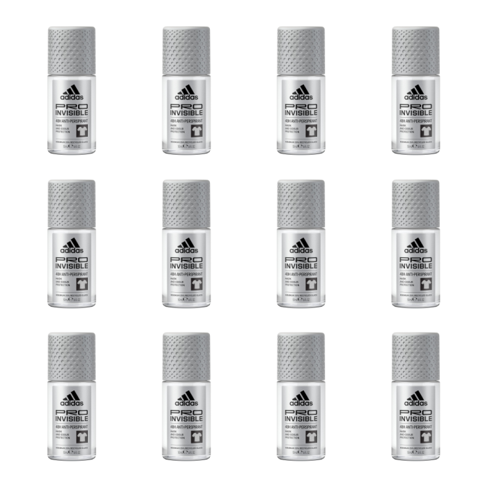 Adidas Pro Invisible Antiperspirant Roll-On Deodorant for Men 50ml - Pack of 12