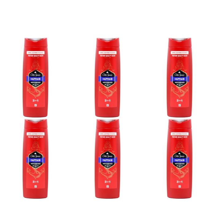 Old Spice Captain 3 in 1 Shower Gel Body Hair & Face Wash 400ml - Pack of 6