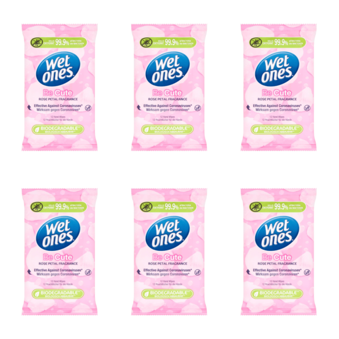 Wet Ones Be Cute Hand Wipes 12 Sheets - Pack of 6